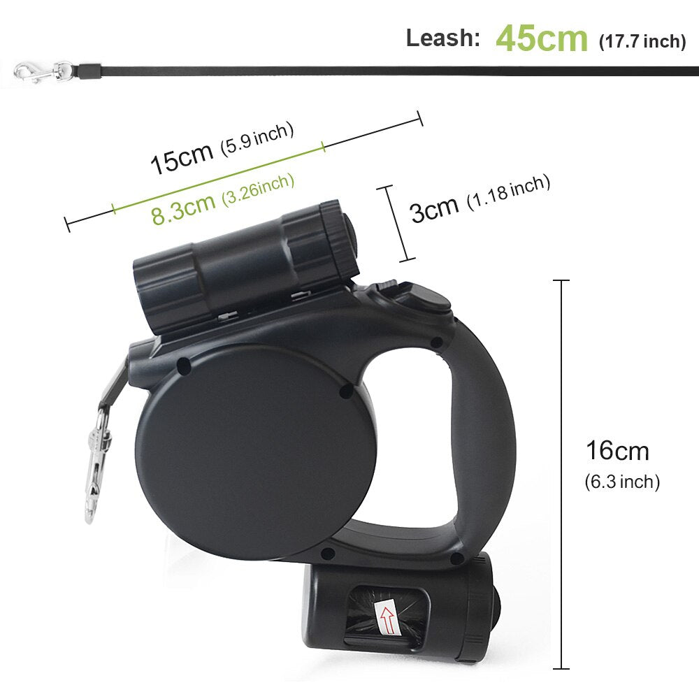 Retractable Dog Leash 4.5M with LED Flashlight And Garbage Bag Durable Nylon Dog leashes For Small Medium Dogs - anconmall