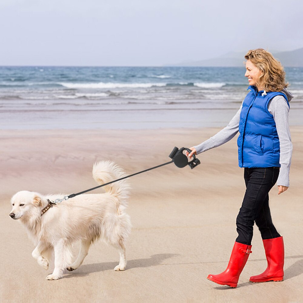 Retractable Dog Leash 4.5M with LED Flashlight And Garbage Bag Durable Nylon Dog leashes For Small Medium Dogs - anconmall