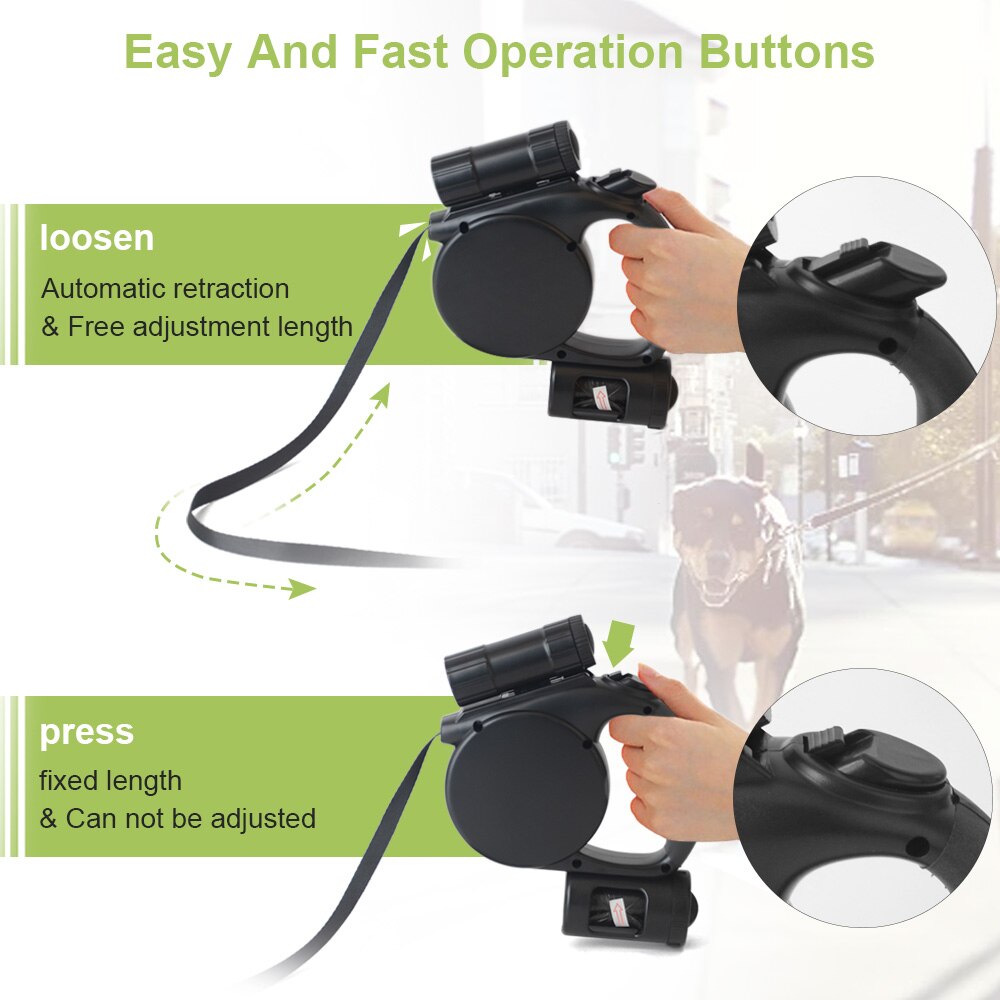 Retractable Dog Leash 4.5M with LED Flashlight And Garbage Bag Durable Nylon Dog leashes For Small Medium Dogs - anconmall