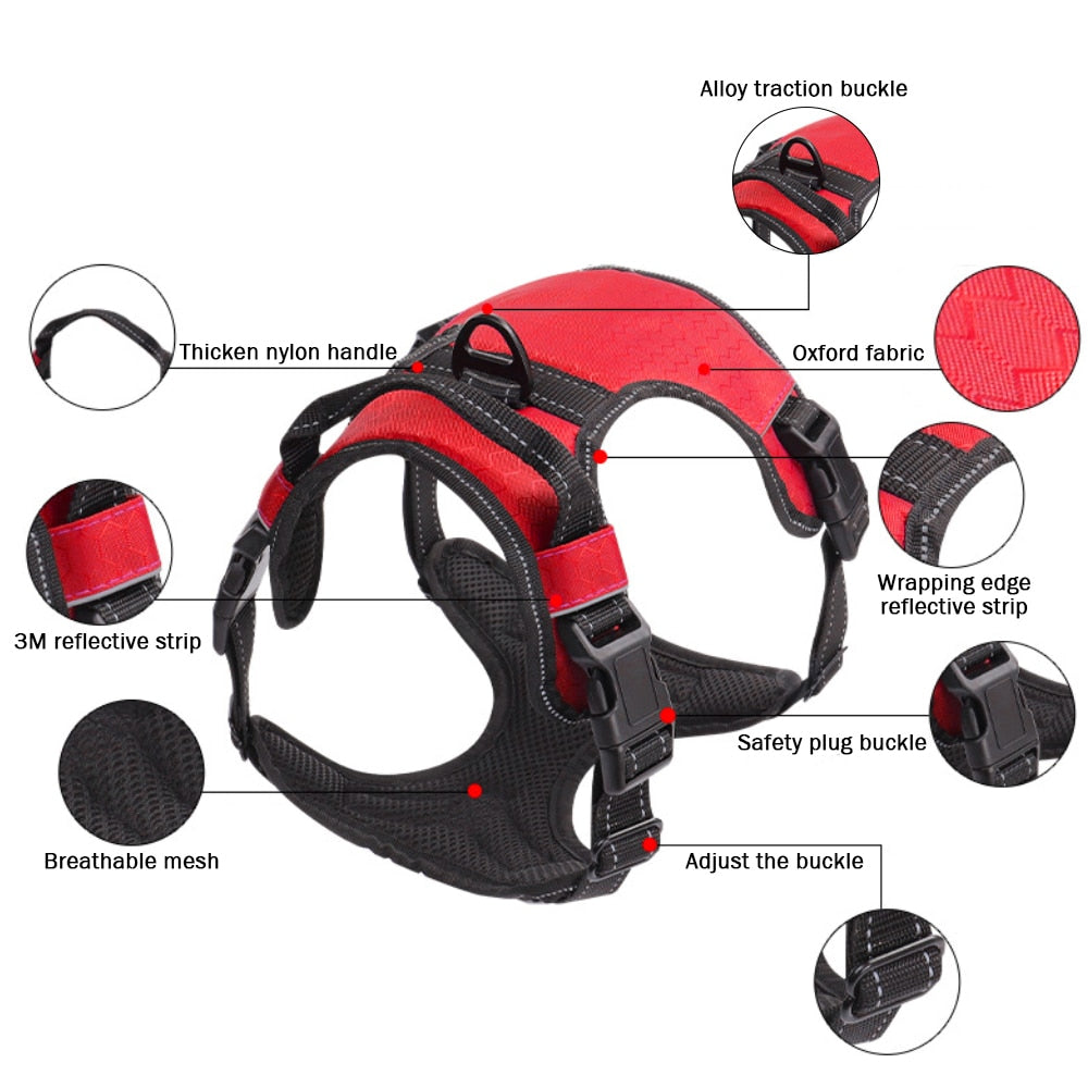 Dog Harness Vest No Pull Reflective Breathable Soft Collar With Handle for Small Big Dogs Bulldog Shepherd Pet Supplies - anconmall