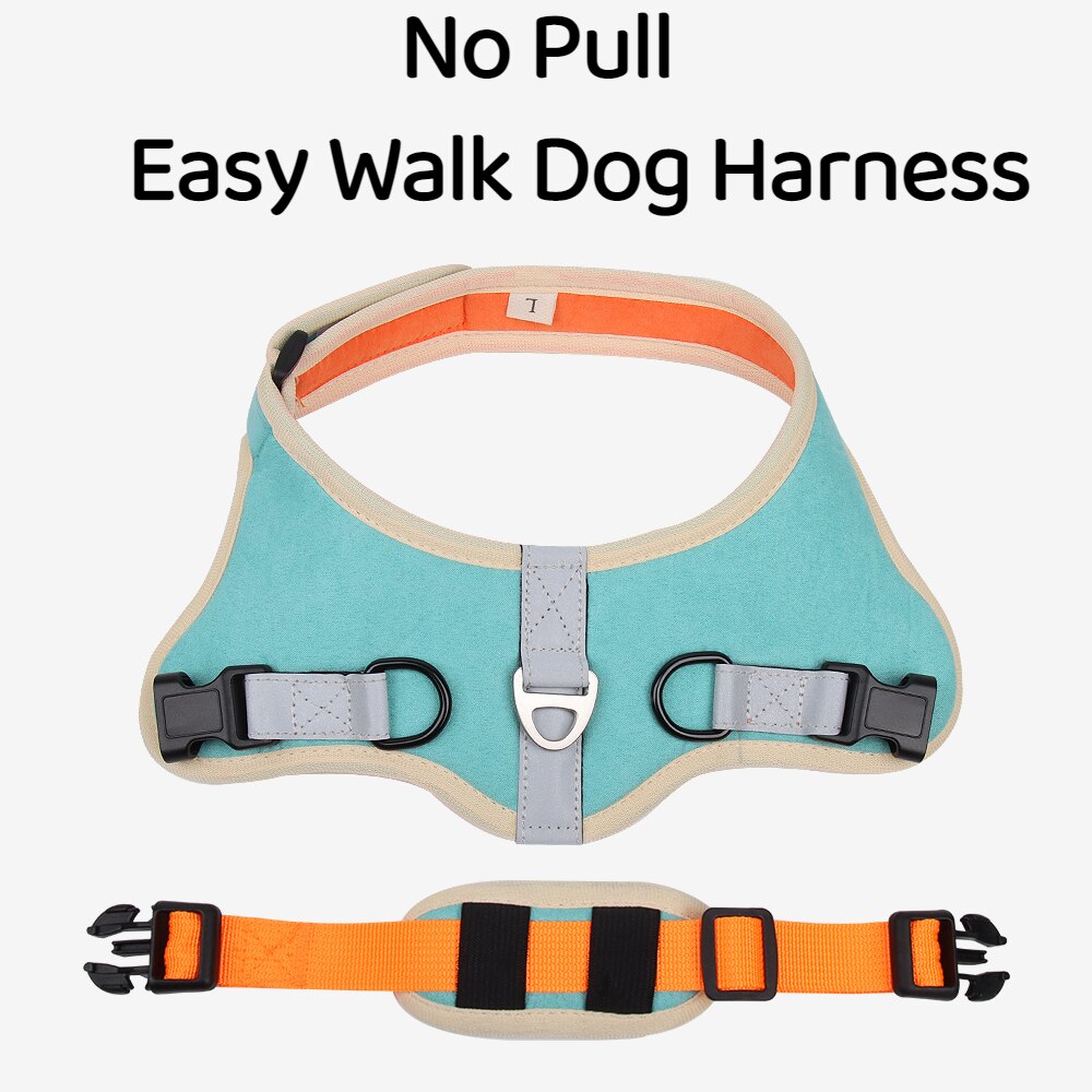 Soft Suede No Pull Dog Harness and Leash Set for Small and Medium Dogs Reflective Breathable Adjustable Easy Walk Vest Harness - anconmall