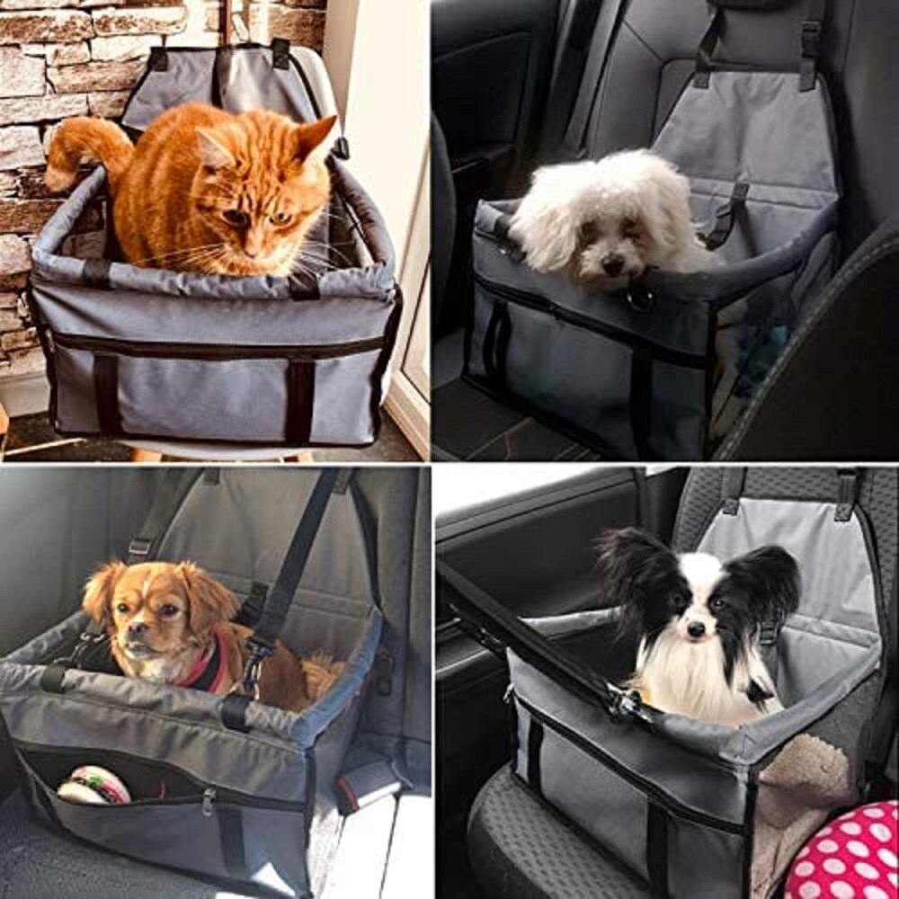 Sturdy PVC Support Tube Pet Booster Seat Anti-Collapse Small Pet Car Basket for Carrying Pet Dogs and Cats with Safety Seat Belt - anconmall