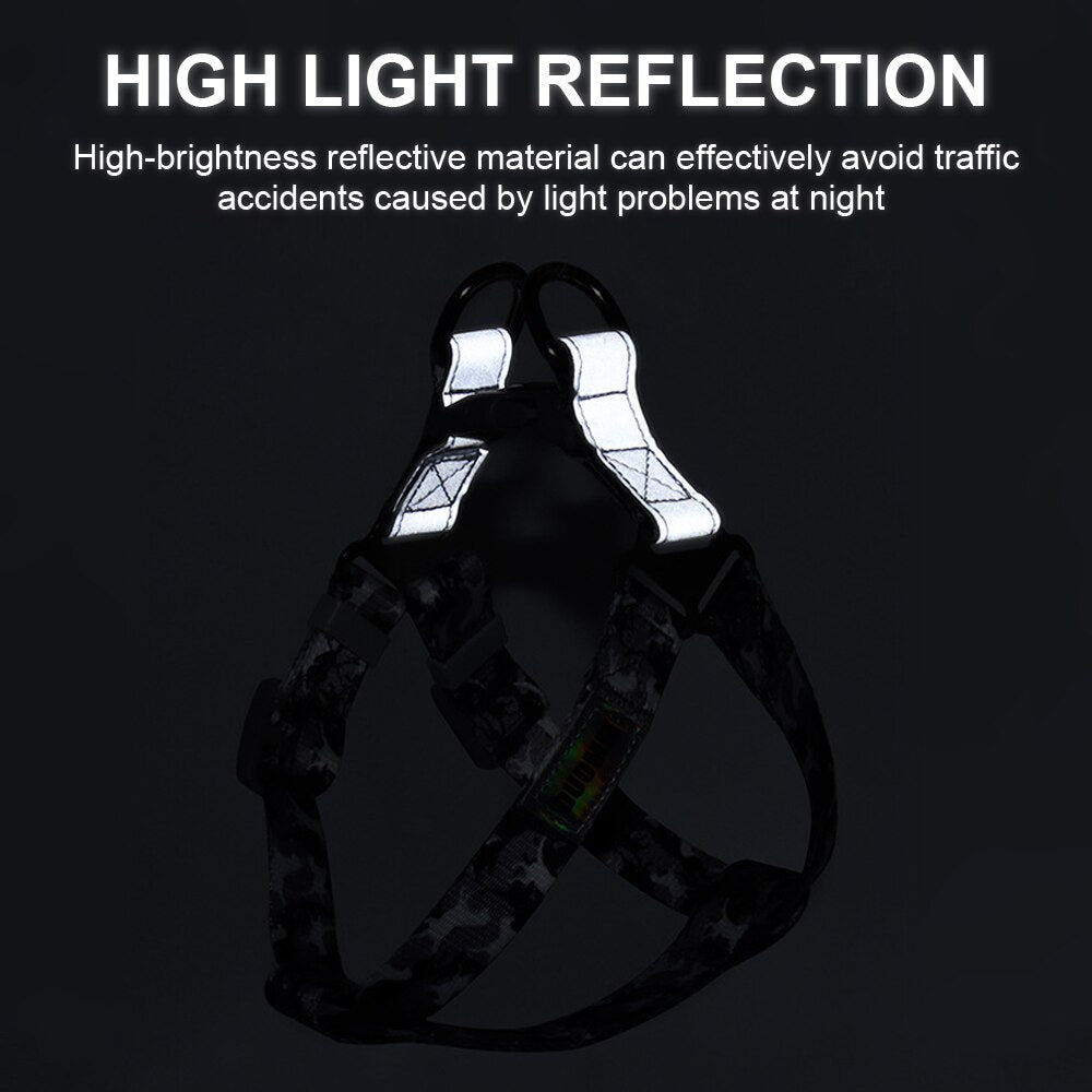Easy Structre Dog Leash Set No Pull Nylon Adjustable Lightweight Camouflage Reflective Harness for Small and Medium Pet Dog Cat - anconmall