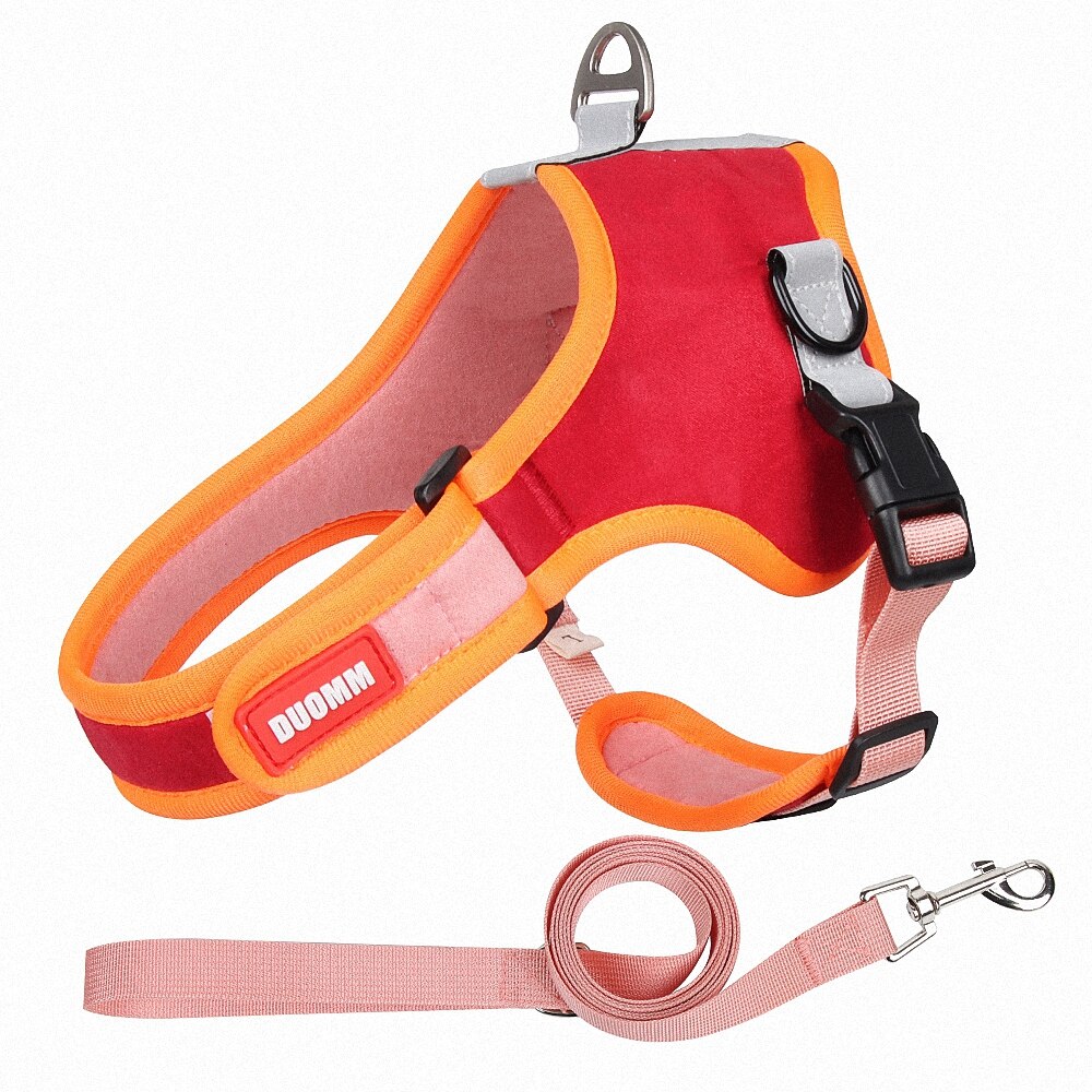 Soft Suede No Pull Dog Harness and Leash Set for Small and Medium Dogs Reflective Breathable Adjustable Easy Walk Vest Harness - anconmall