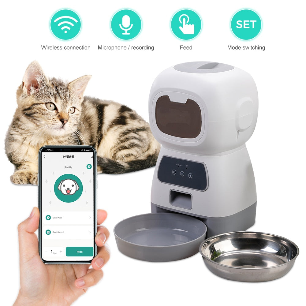 3.5L Robot Smart Automatic Pet Feeder With Staiinless Steel Bowls Dry Food Dispenser Timing Feeding For Cats Dogs Pet Supplier