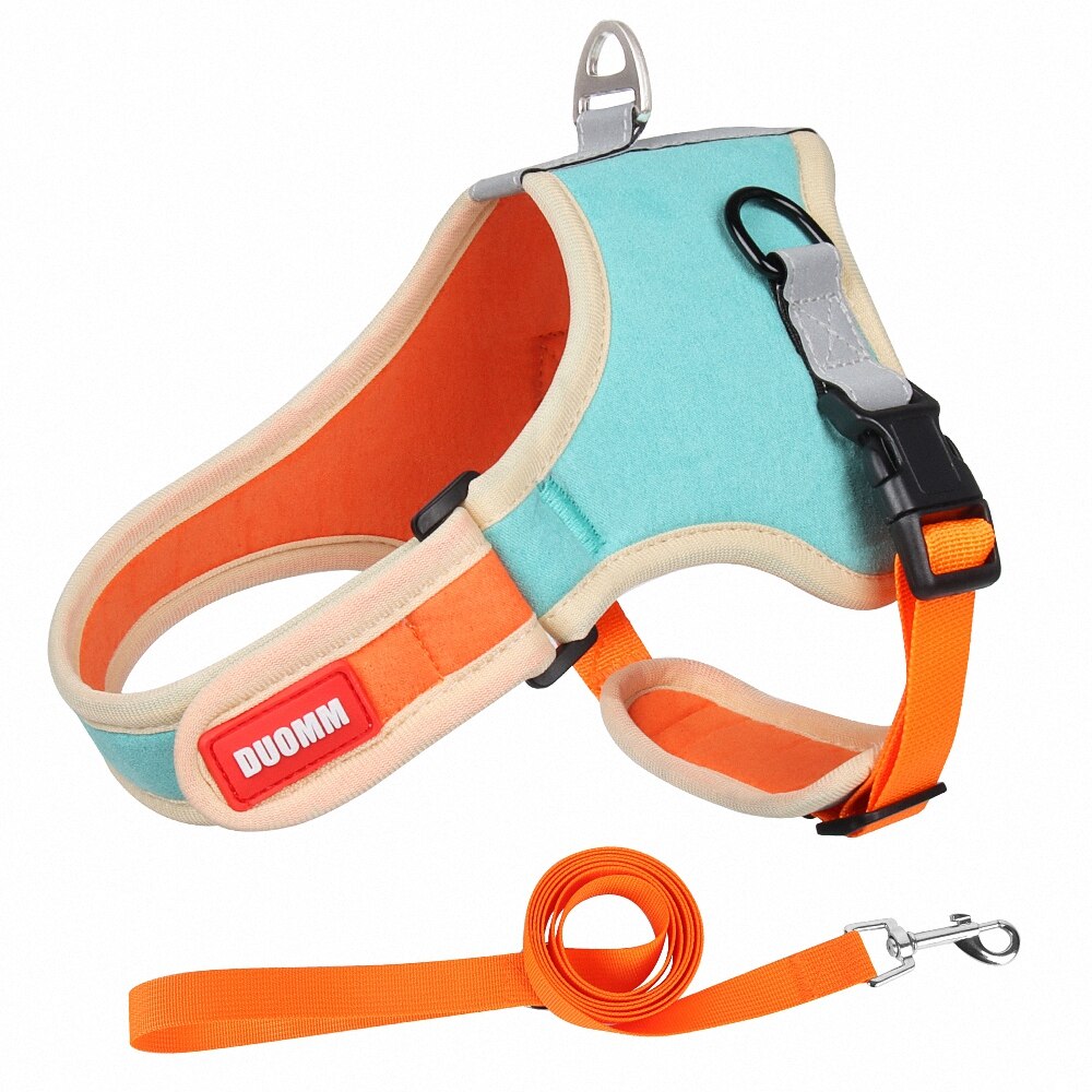 Soft Suede No Pull Dog Harness and Leash Set for Small and Medium Dogs Reflective Breathable Adjustable Easy Walk Vest Harness - anconmall