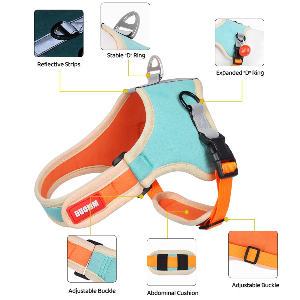 Soft Suede No Pull Dog Harness and Leash Set for Small and Medium Dogs Reflective Breathable Adjustable Easy Walk Vest Harness - anconmall