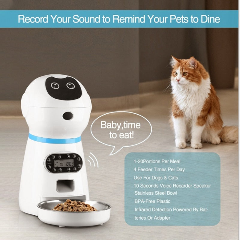 3.5L Robot Smart Automatic Pet Feeder With Staiinless Steel Bowls Dry Food Dispenser Timing Feeding For Cats Dogs Pet Supplier