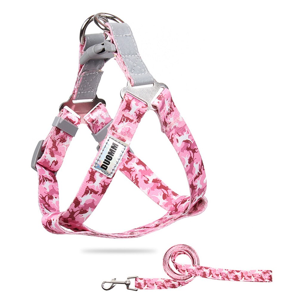 Easy Structre Dog Leash Set No Pull Nylon Adjustable Lightweight Camouflage Reflective Harness for Small and Medium Pet Dog Cat - anconmall