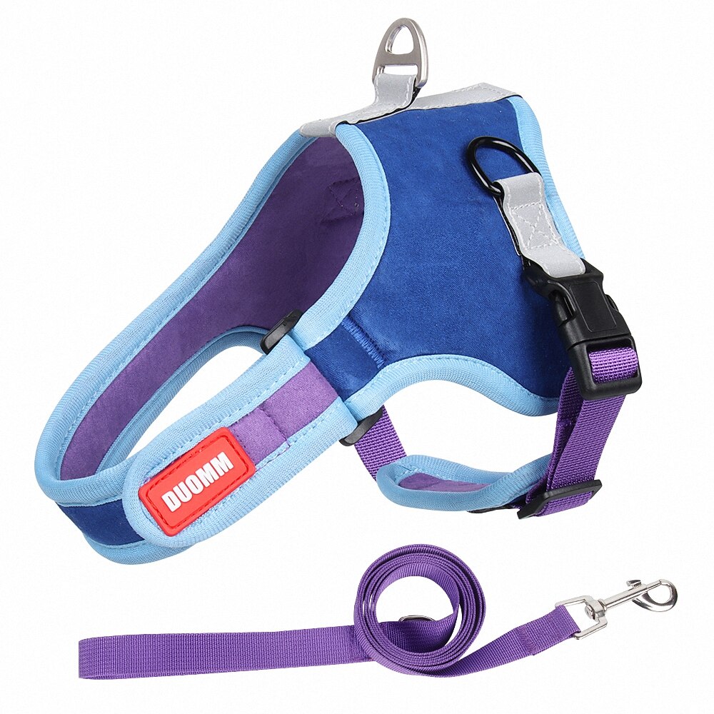 Soft Suede No Pull Dog Harness and Leash Set for Small and Medium Dogs Reflective Breathable Adjustable Easy Walk Vest Harness - anconmall