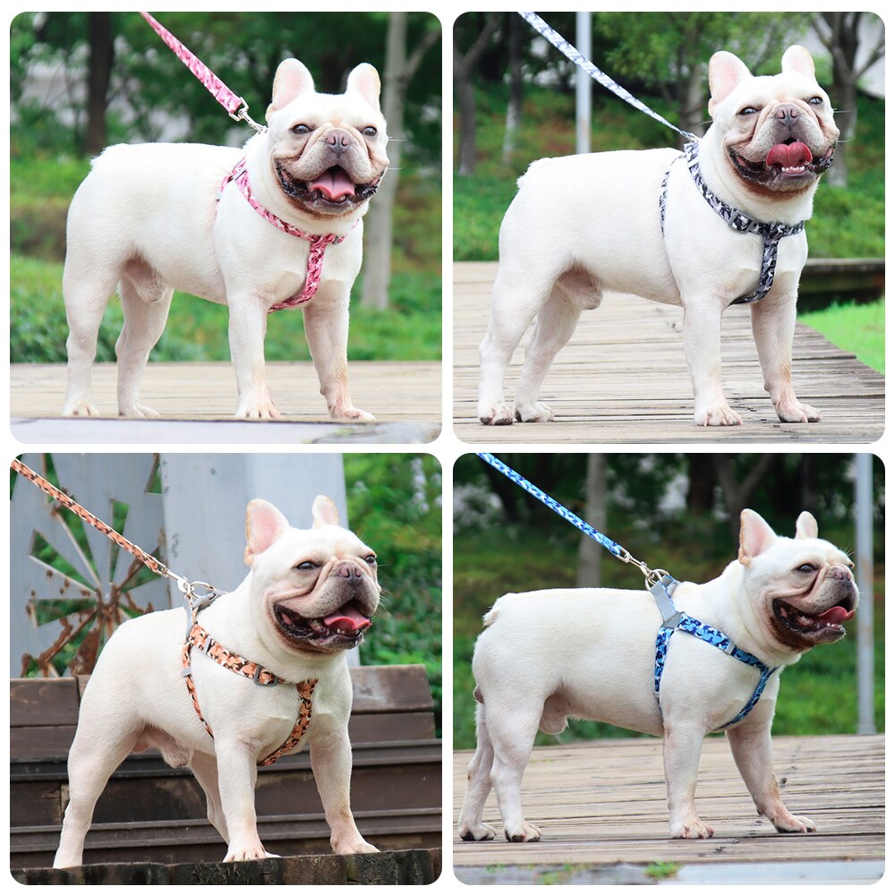 Easy Structre Dog Leash Set No Pull Nylon Adjustable Lightweight Camouflage Reflective Harness for Small and Medium Pet Dog Cat - anconmall