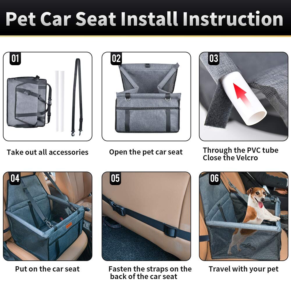 Sturdy PVC Support Tube Pet Booster Seat Anti-Collapse Small Pet Car Basket for Carrying Pet Dogs and Cats with Safety Seat Belt - anconmall