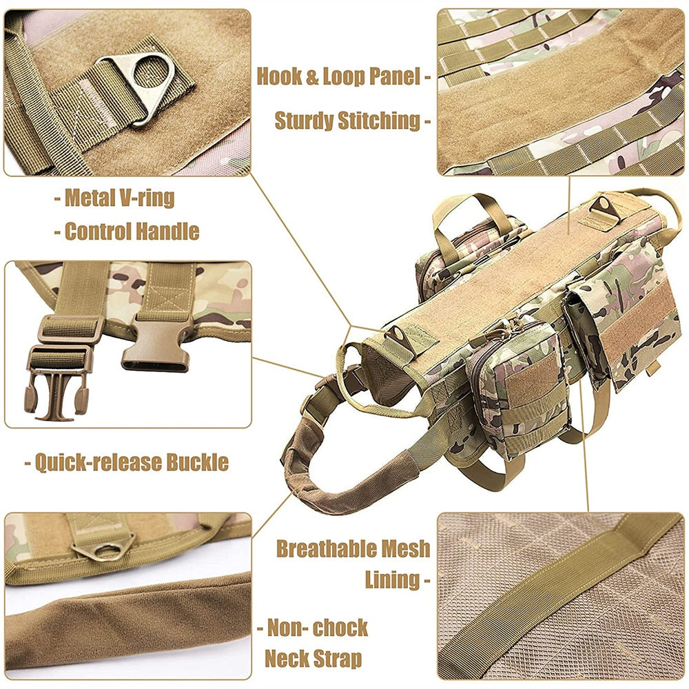 Camouflage Big Dog Harness Pet German Shepherd K9 Malinois Training Vest Tactical Dog Harness and Leash Set For Dogs - anconmall