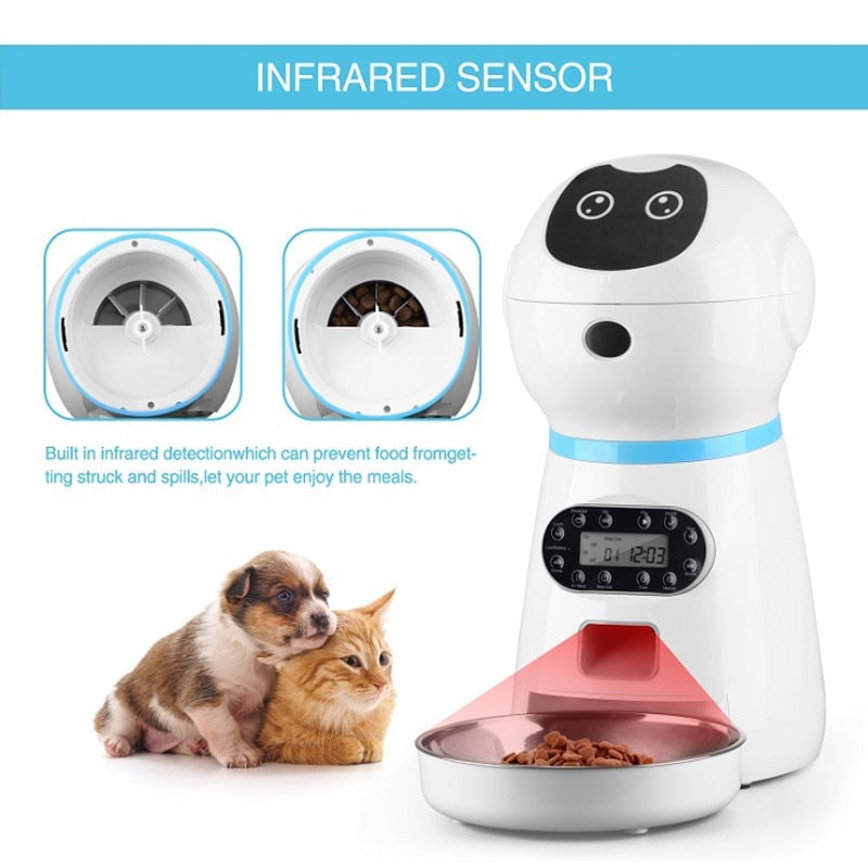 3.5L Robot Smart Automatic Pet Feeder With Staiinless Steel Bowls Dry Food Dispenser Timing Feeding For Cats Dogs Pet Supplier