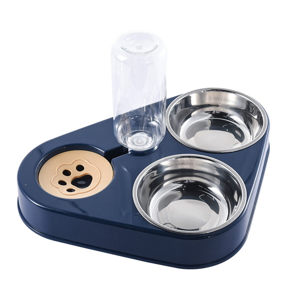 Pet Bowl Three Bowl Automatic Feeder and Water Anti Overturning Pet Dog Moisture Proof Mouth Stainless Steel Bowl for Cats - anconmall