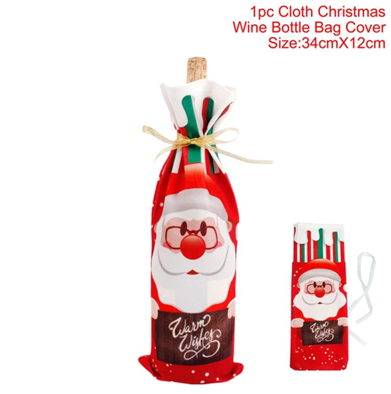 Christmas Snowman Wine Covers Santa Claus 2022 Merry Christmas Kitchen Christmas Decor for Home Table Cristmas New Year 2023