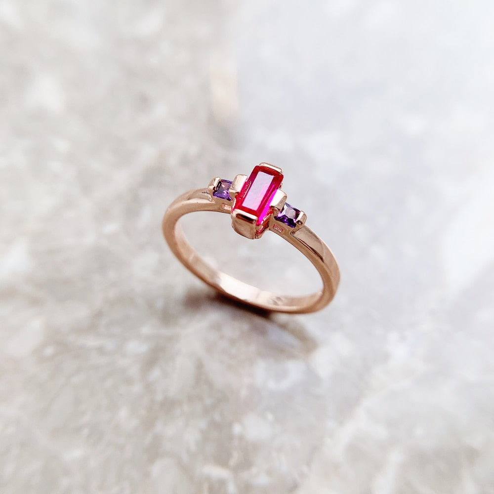 Ring Stone Baguette Cut,Europe Style Rose Gold Fine Jewerly For Women,2022 Brand New Gift In 925 Sterling Silver