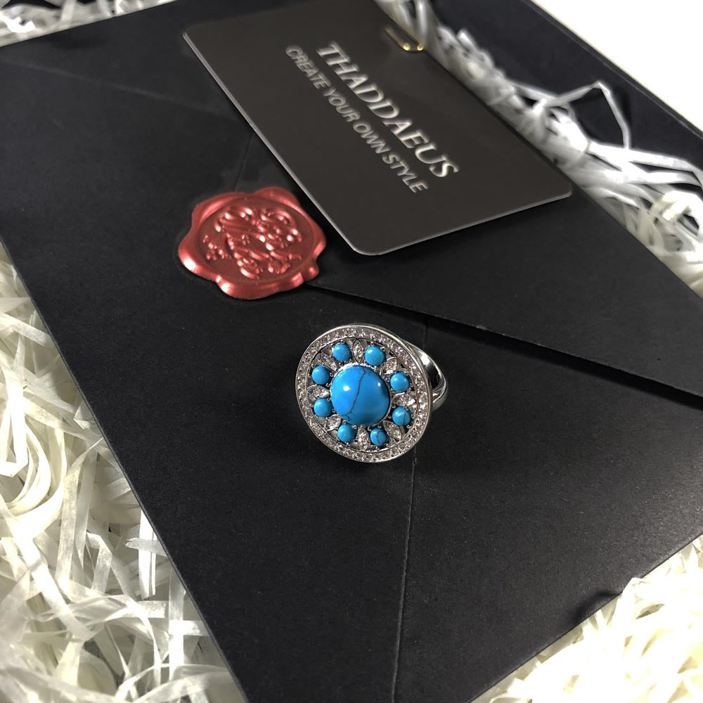 Round Blue Ornament Ring,Europe Style Glam Fashion Good Jewelry For Women Spring Gift In 925 Sterling Silver