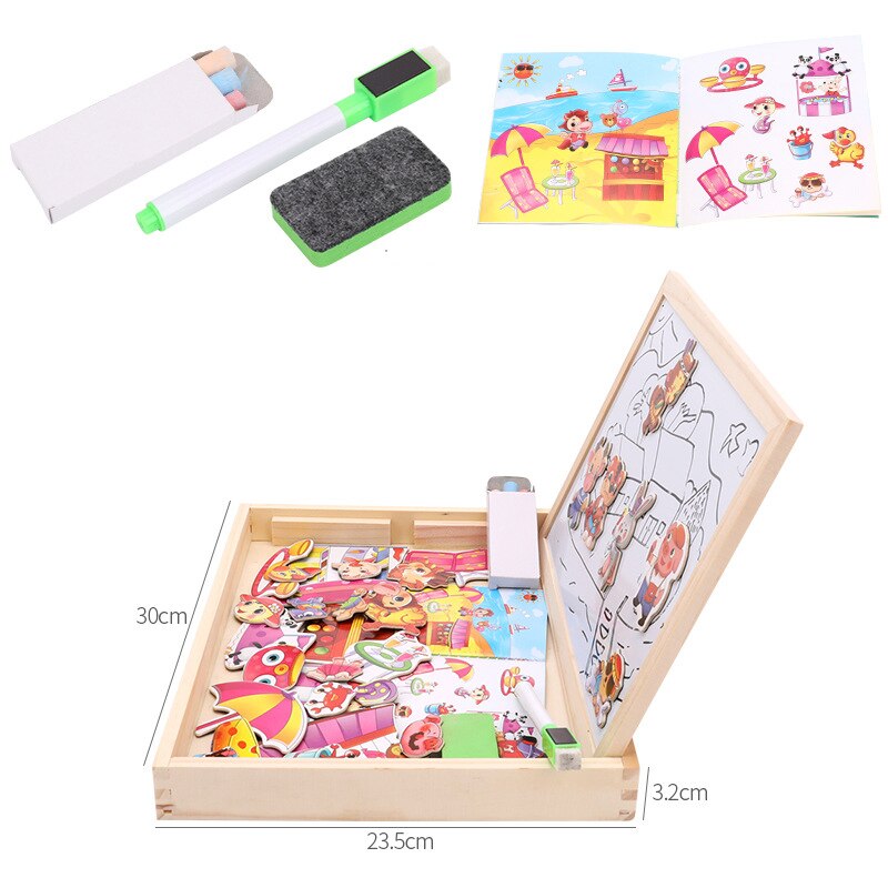 Wooden Kids Educational Learning Toys Magnetic Easel Double Side Dry Erase Board Puzzles Jigsaw Game Toys for Boys Girls