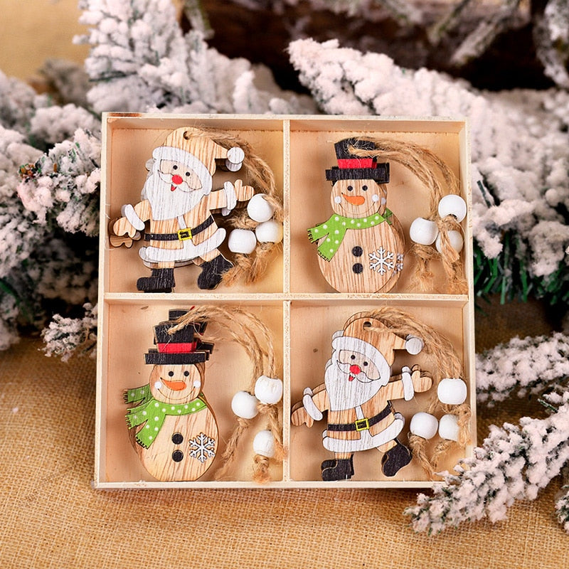 12Pcs Christmas Snowflakes Wooden Pendants Xmas Tree Hanging Ornaments Christmas Decorations for Home Navidad Gift New Year 2023