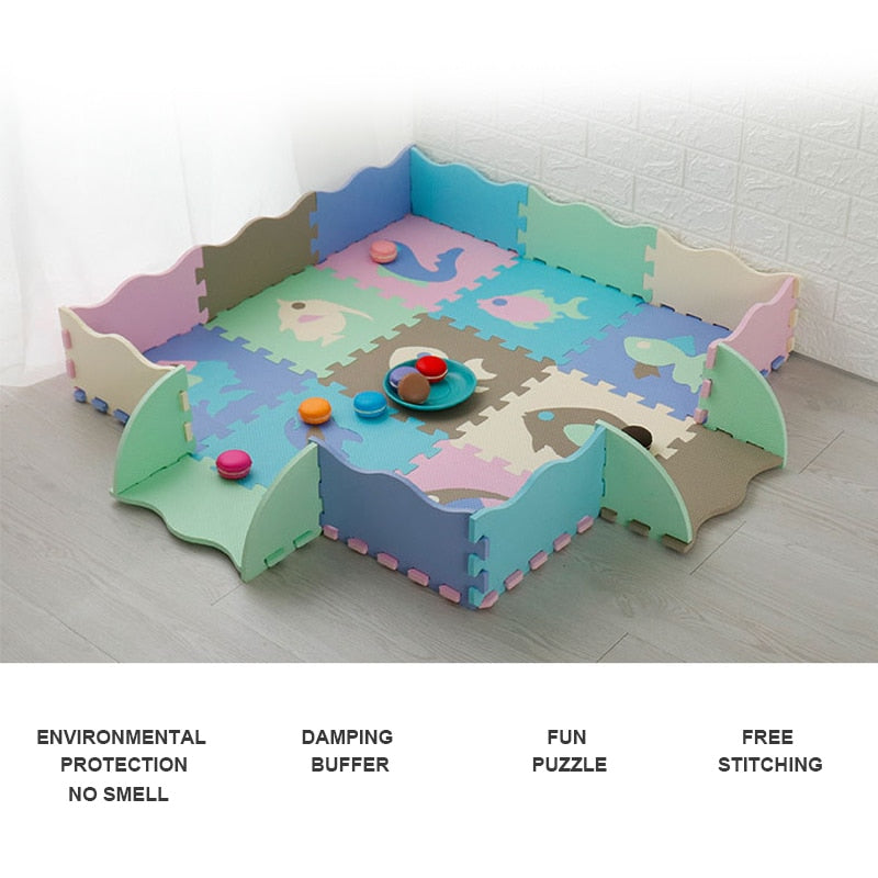 EVA Foam Play Mat with Fence Baby Puzzle Jigsaw Floor Mats Thick Carpet Pad For Kids Educational Toys Activity Pad Random Color