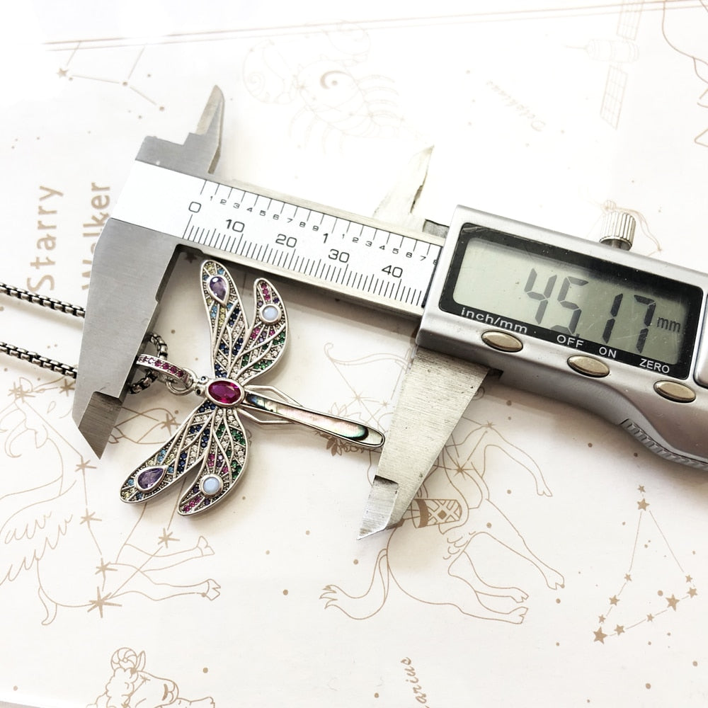 Colorful Dragonfly Pendant Link Chain Necklace Summer Brand New Fine Jewelry Europe 925 Sterling Silver Gift For Women