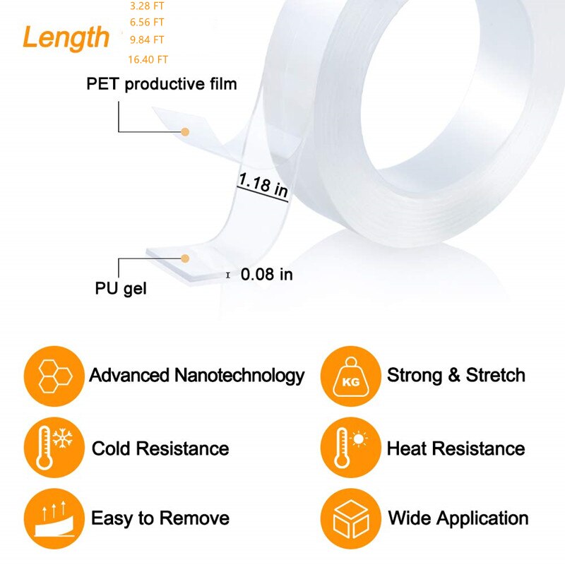 Home Decoration Tapes Monster Tape Waterproof Wall Stickers Reusable Heat Resistant Bathroom Transparent Double Sided Nano Tape