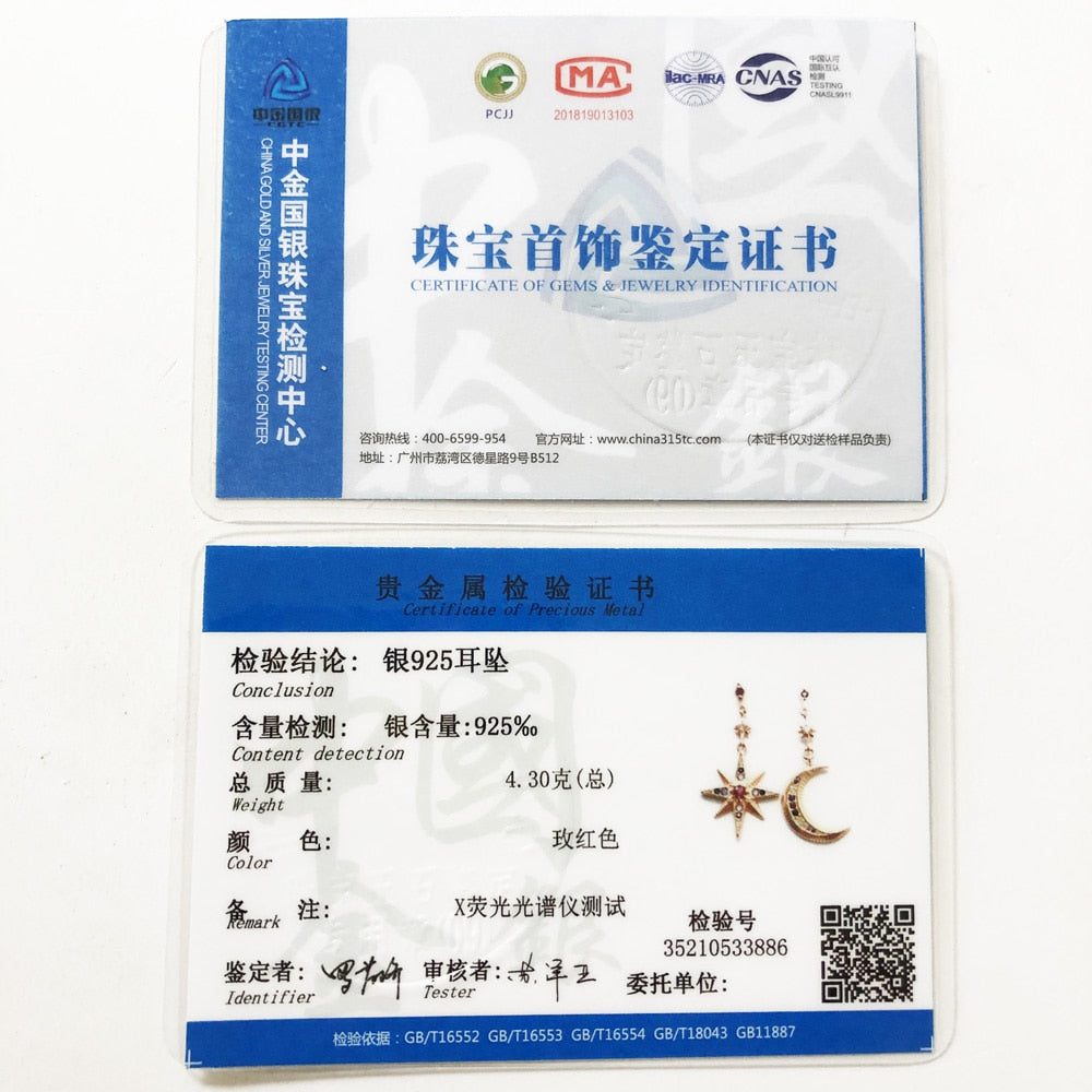 Drop Earring Star & Moon Vintage Gift For Women High Quality Rose Gold Color 925 Sterling Silver Fashion Jewelry