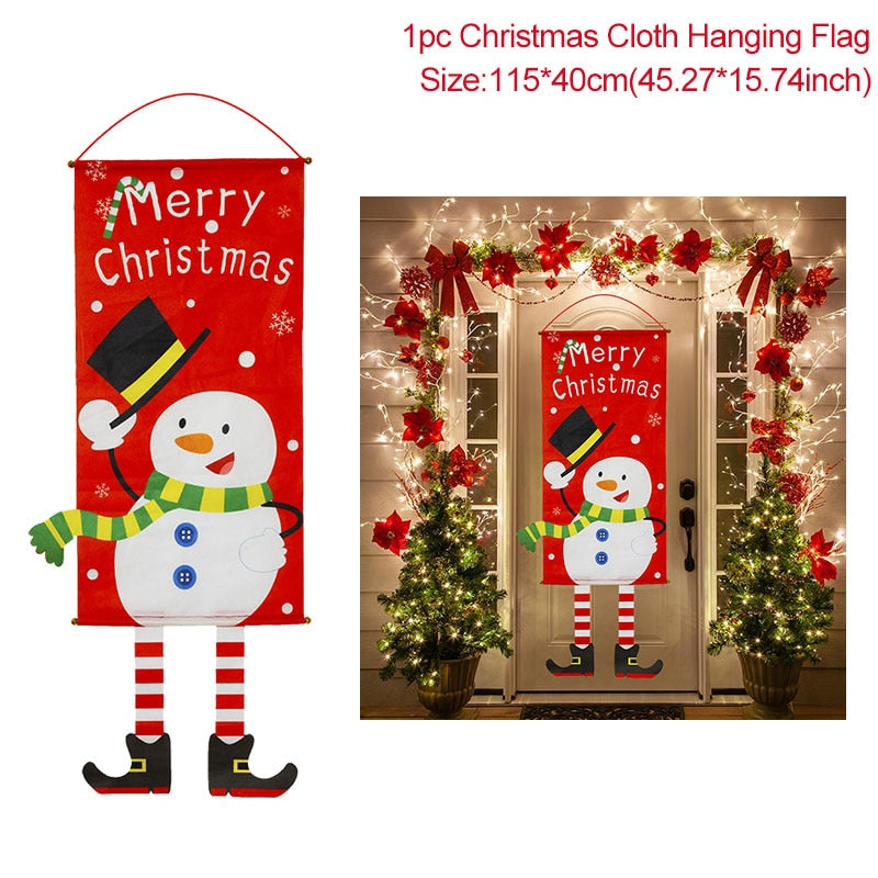 Christmas Door Hanging Banner Porch Santa Claus Faceless Doll Merry Christmas Flag Decorations For Home Navidad Ornament Pendant