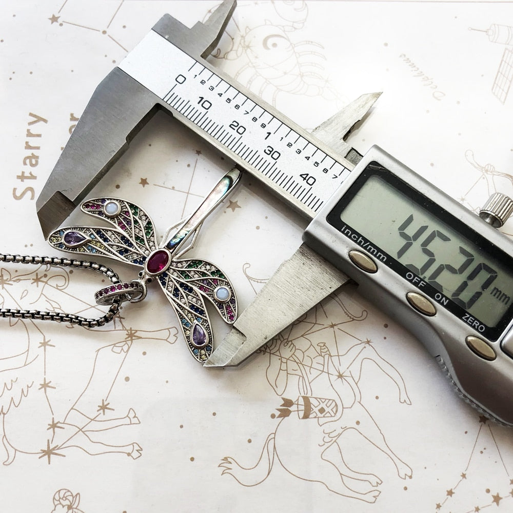 Colorful Dragonfly Pendant Link Chain Necklace Summer Brand New Fine Jewelry Europe 925 Sterling Silver Gift For Women