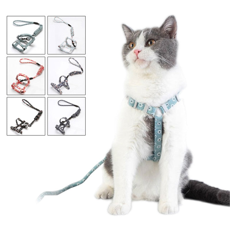 Japanese Style Adjustable Nylon Collars for Pet Cats Anti-Breakaway Harness and Walking Leash Set Kitten Vest Leads Pet Supplies
