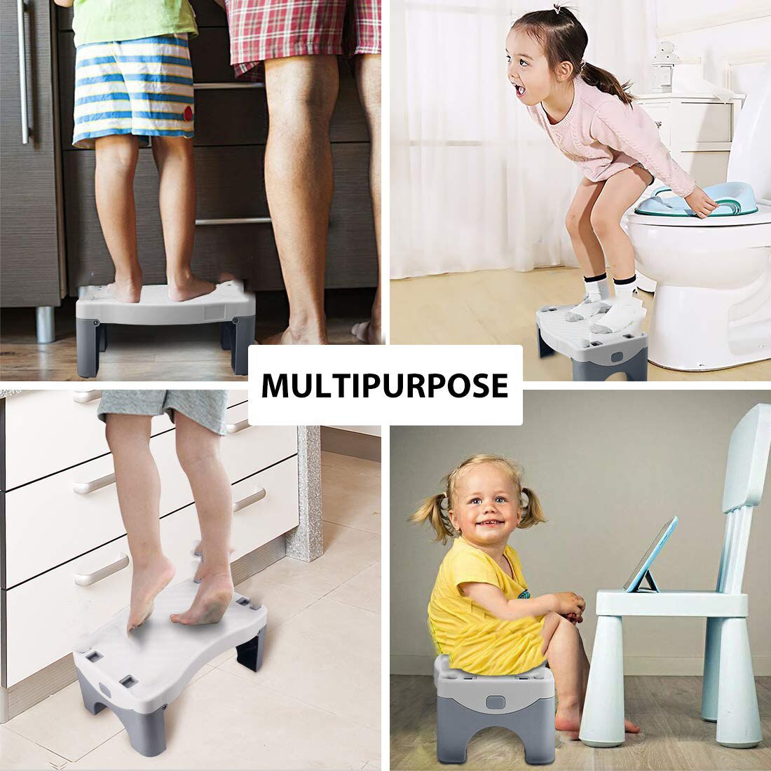 Kids Step Stool Potty Training Foldable Non-Slip Base Toilet Stool, Adult Poop Footstool Multi-Function Fit for All Toilets