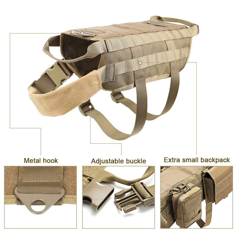 Dog Harness Vest with Leash Adjustable Nylon Military Tactical Hound K9 Training Patrol for Small Medium and Large Dogs Shepherd - anconmall