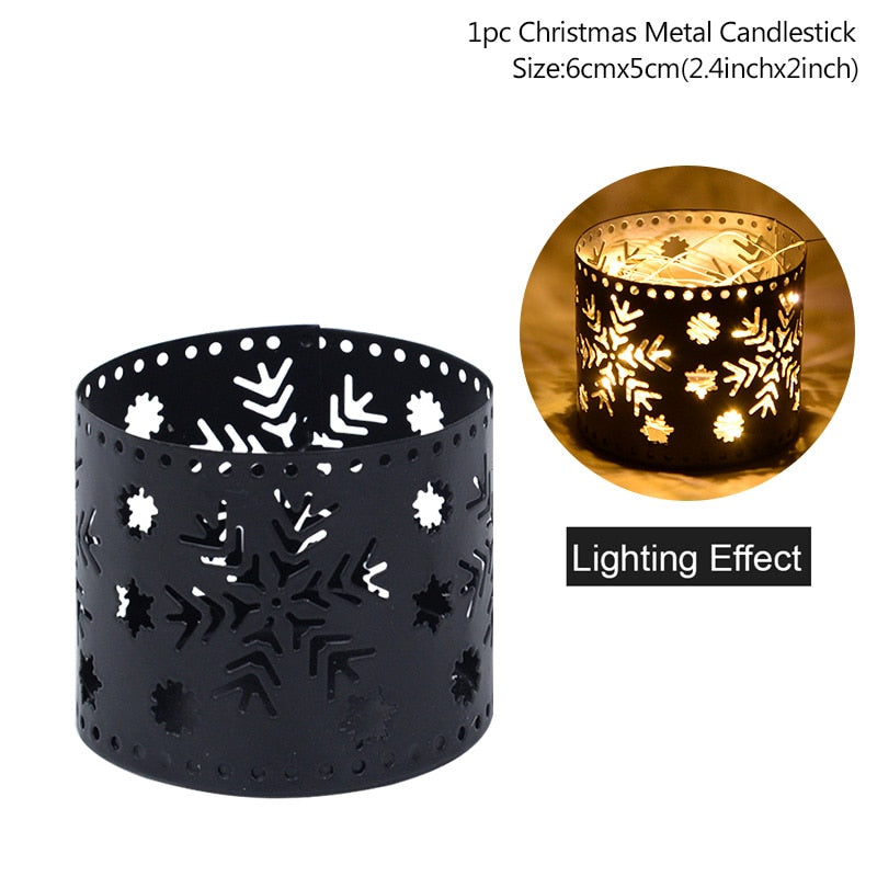 Christmas Iron Hollow Candle Holder Merry Christmas Decorations For Home Table Ornaments Noel Navidad Natal New Year Gifts 2023