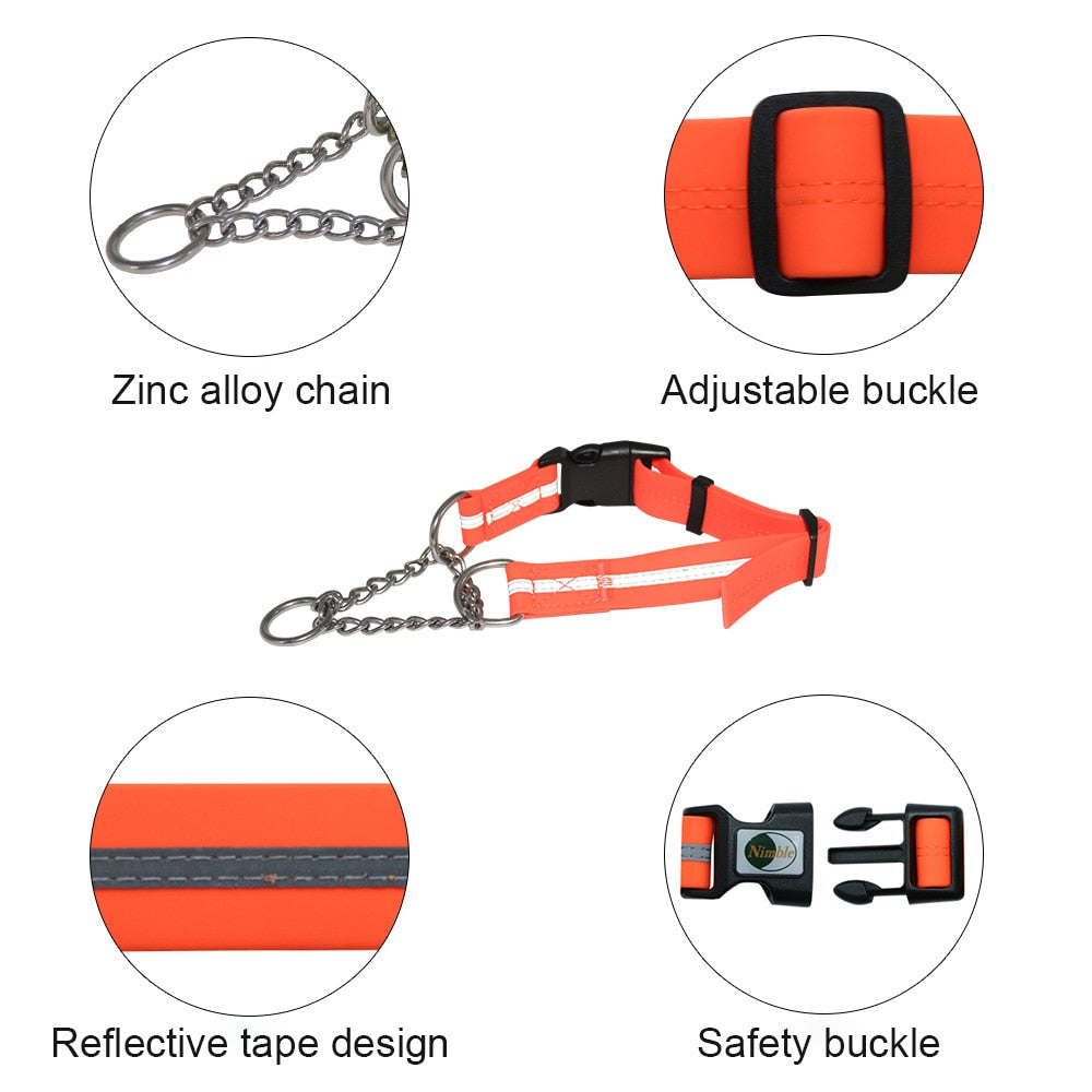 Martingale Collar Dog PVC with Welded Link Chain Reflective Waterproof Dirtproof Adjustable Collars For Small Medium Big Dogs - anconmall