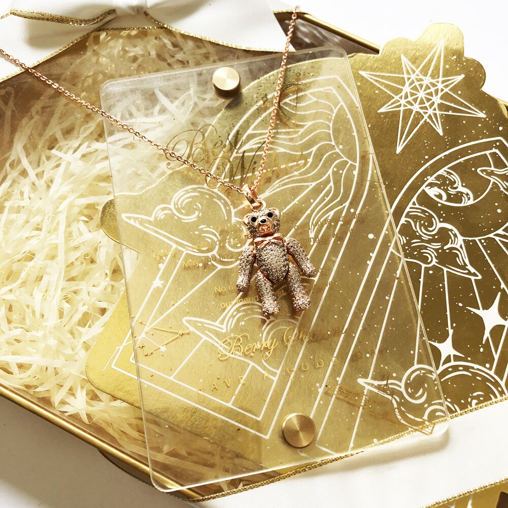 Necklace Rose Gold Teddy Bear Summer Brand New Cute Fine Jewelry Europe 925 Sterling Silver Gift For Women