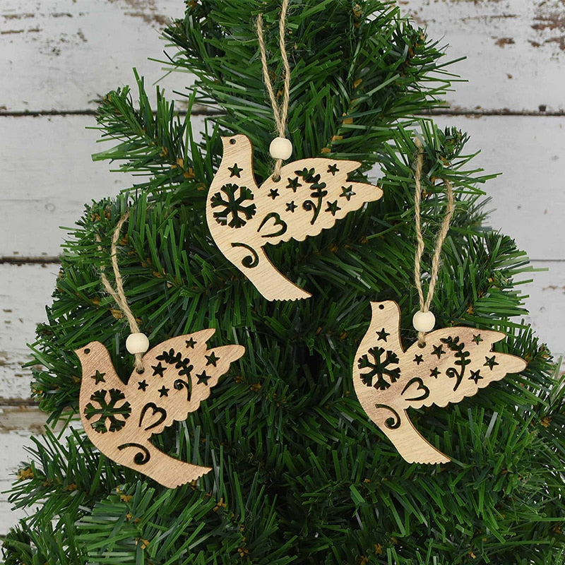 3pcs Vintage Christmas Wooden Pendants Ornaments DIY Wood Craft Christmas Decorations Christmas Tree Hanging Ornaments Gifts