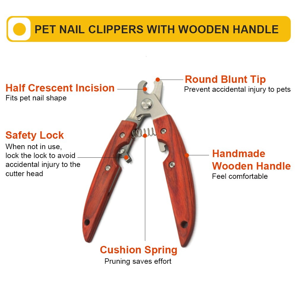 Pet Comb Nail Clippers Dog Grooming Wooden Handle Open Knot Comb Hair Removal Brush Float Nail Scissors For Dogs Cats - anconmall