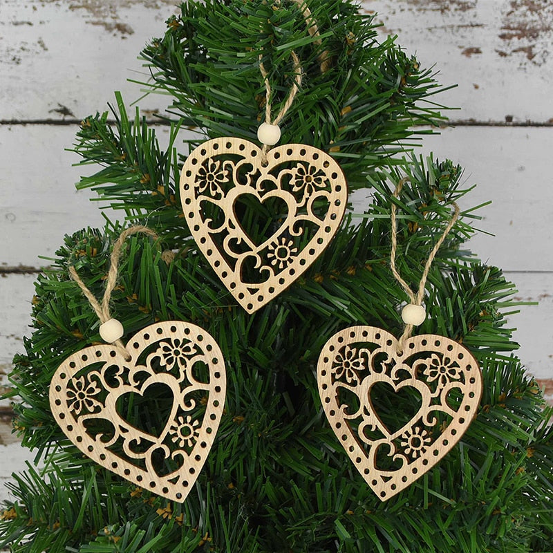 3pcs Vintage Christmas Wooden Pendants Ornaments DIY Wood Craft Christmas Decorations Christmas Tree Hanging Ornaments Gifts
