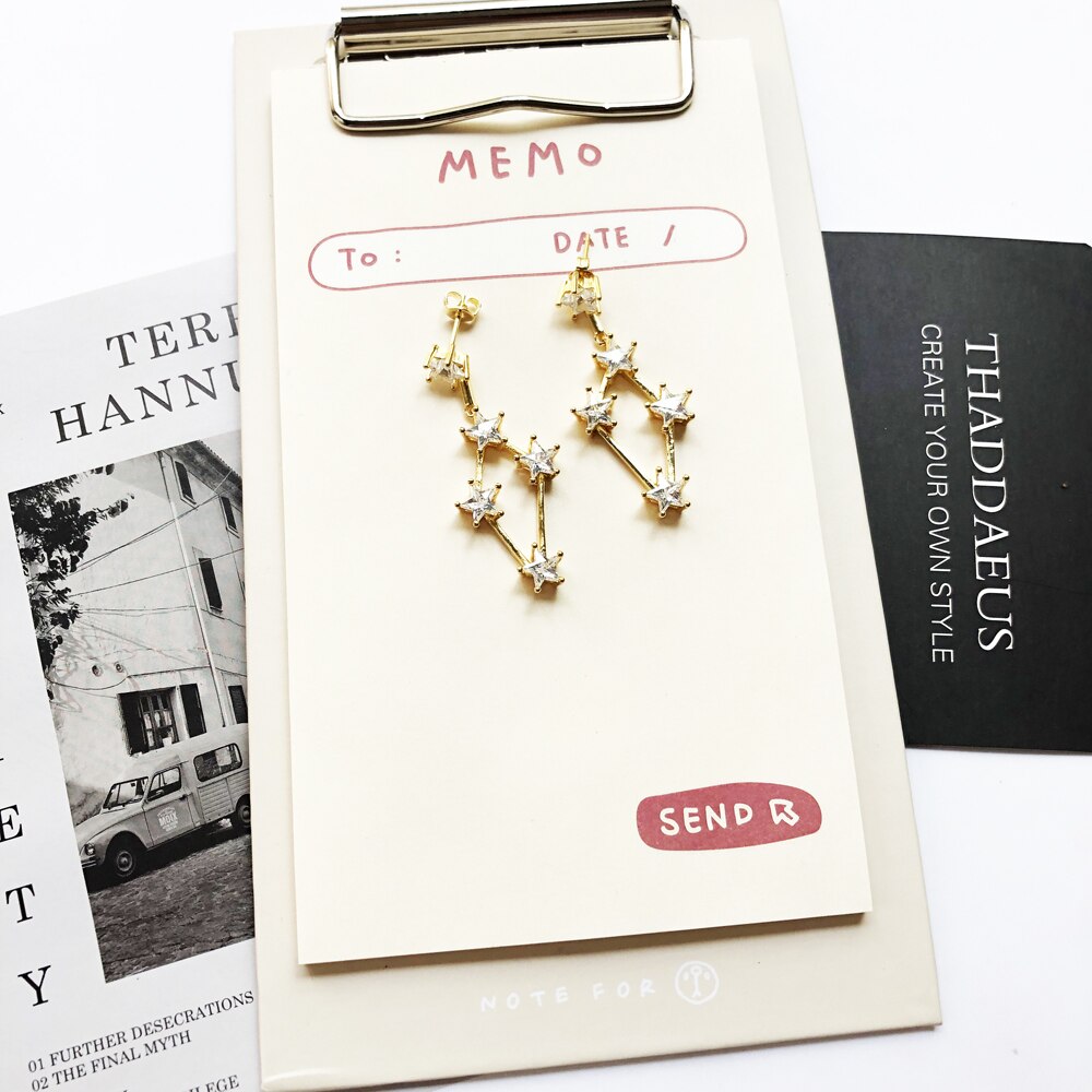 Golden Dreamlike Stars Drop Earrings Fine Statement Jewerly For Women Summer Brand New Gift In 925 Sterling Silver