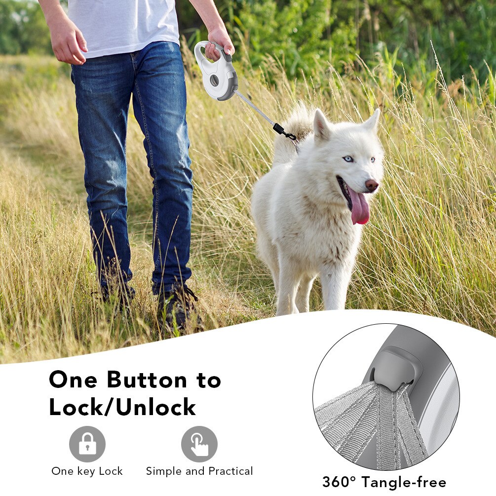 13ft Retractable Dog Leash Rope with Highly Reflective Threads One Button Lock &amp; Release Trimmable Nylon Large Dog Walking Leash - anconmall
