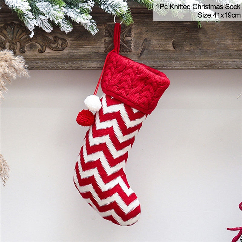 Knitted Christmas Stocking Socks Sack New Year Gift Candy Bags Christmas Decorations For Home Xmas Tree Hanging Ornaments Natal