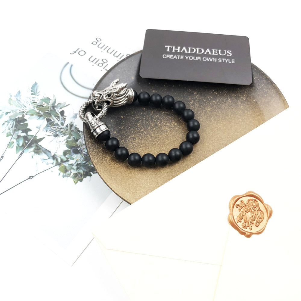 Bracelet Rebel Dragon Europe Style Punk Fashion Jewelry Gift For Men & Women,In 925 Sterling Silver And Black Obsidian
