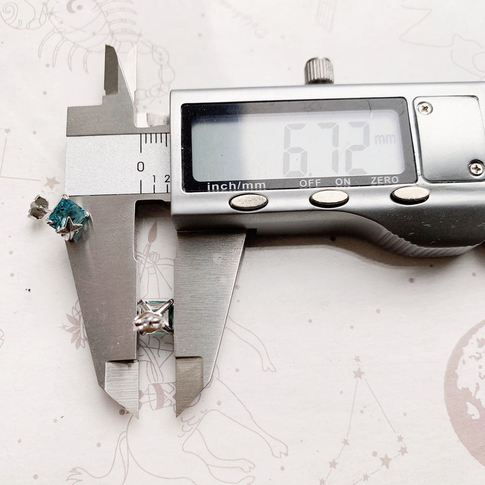 Ear Studs Aquamarine Blue Stone With Star,Europe Elegant Fine Jewerly For Women,2022 Summer Trendy Gift In 925 Sterling Silver