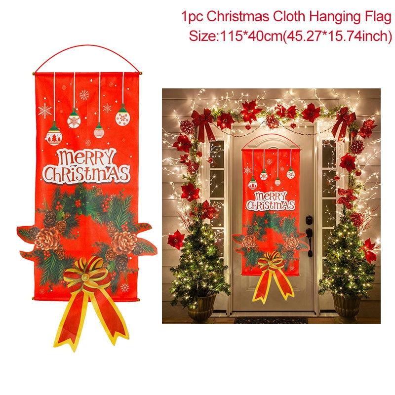 Christmas Door Hanging Banner Porch Santa Claus Faceless Doll Merry Christmas Flag Decorations For Home Navidad Ornament Pendant