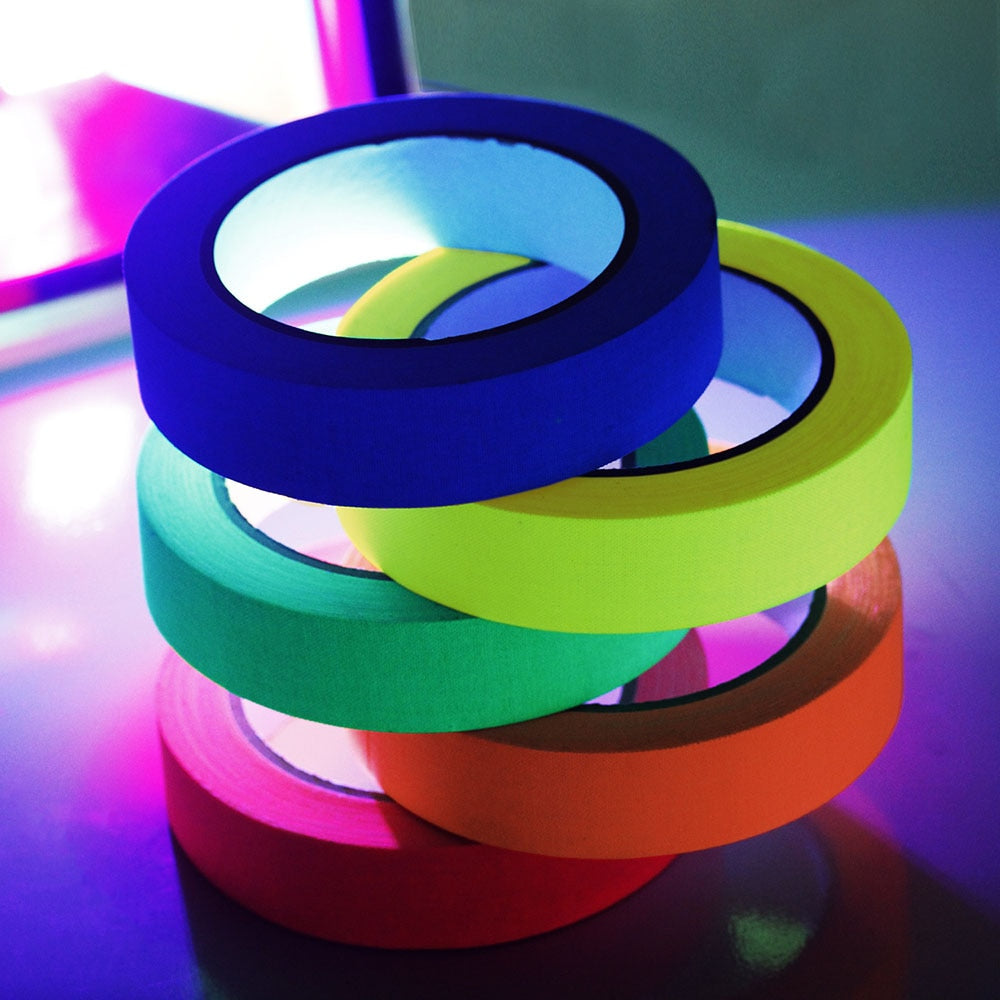Fluorescent Tape UV Blacklight Reactive Glow In The Dark Tape Neon Gaffer Tape Safety Warning For Home Decor Fluorescent Tapes