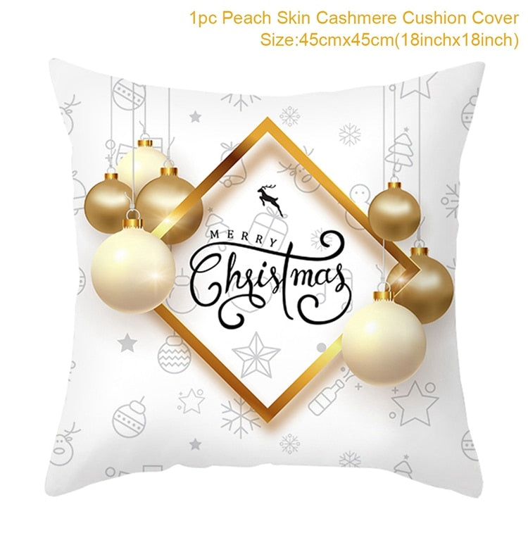 White Golden Xmas Cushion Cover 2022 Merry Christmas Decorations for Home Christmas Ornaments Navidad Xmas Gift New Year 2023