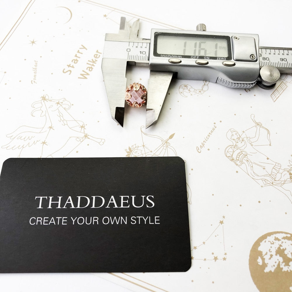 Beads Pink Lotus,Rose Gold Color & Rhinestone Jewelry Thanksgiving 925 Sterling Silver Gift For Women & Men