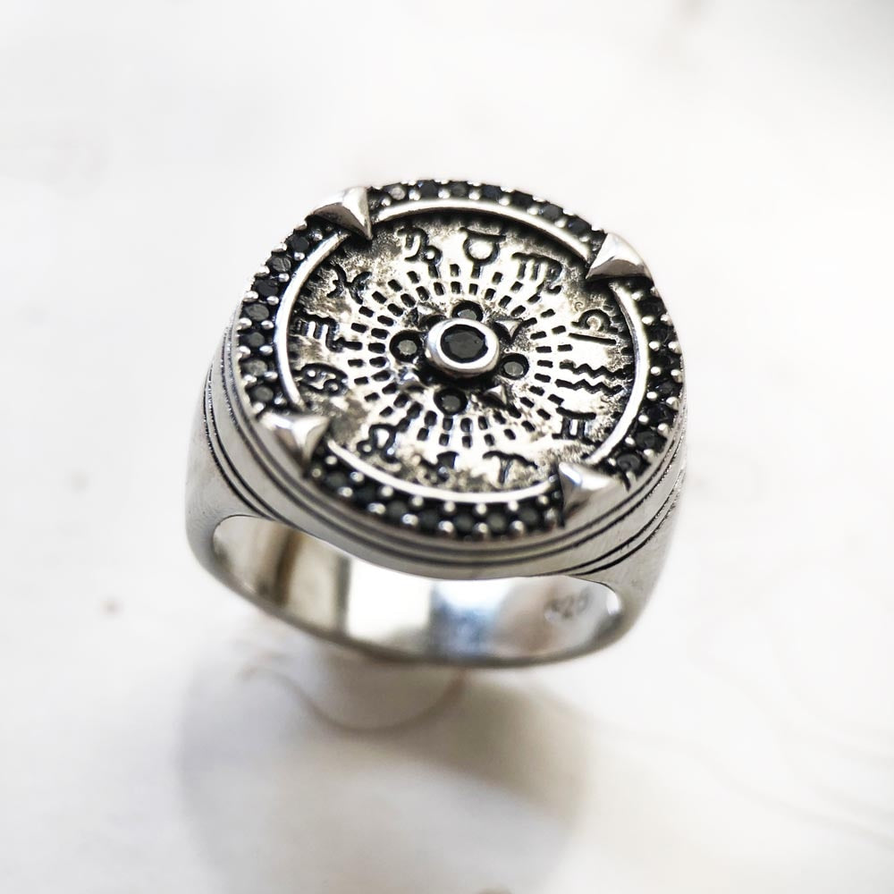 Elements of Nature Cocktail Ring in 925 Sterling Silver,Vintage Gift for Men,Europe Winter Fine Jewelry