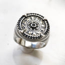 Elements of Nature Cocktail Ring in 925 Sterling Silver,Vintage Gift for Men,Europe Winter Fine Jewelry